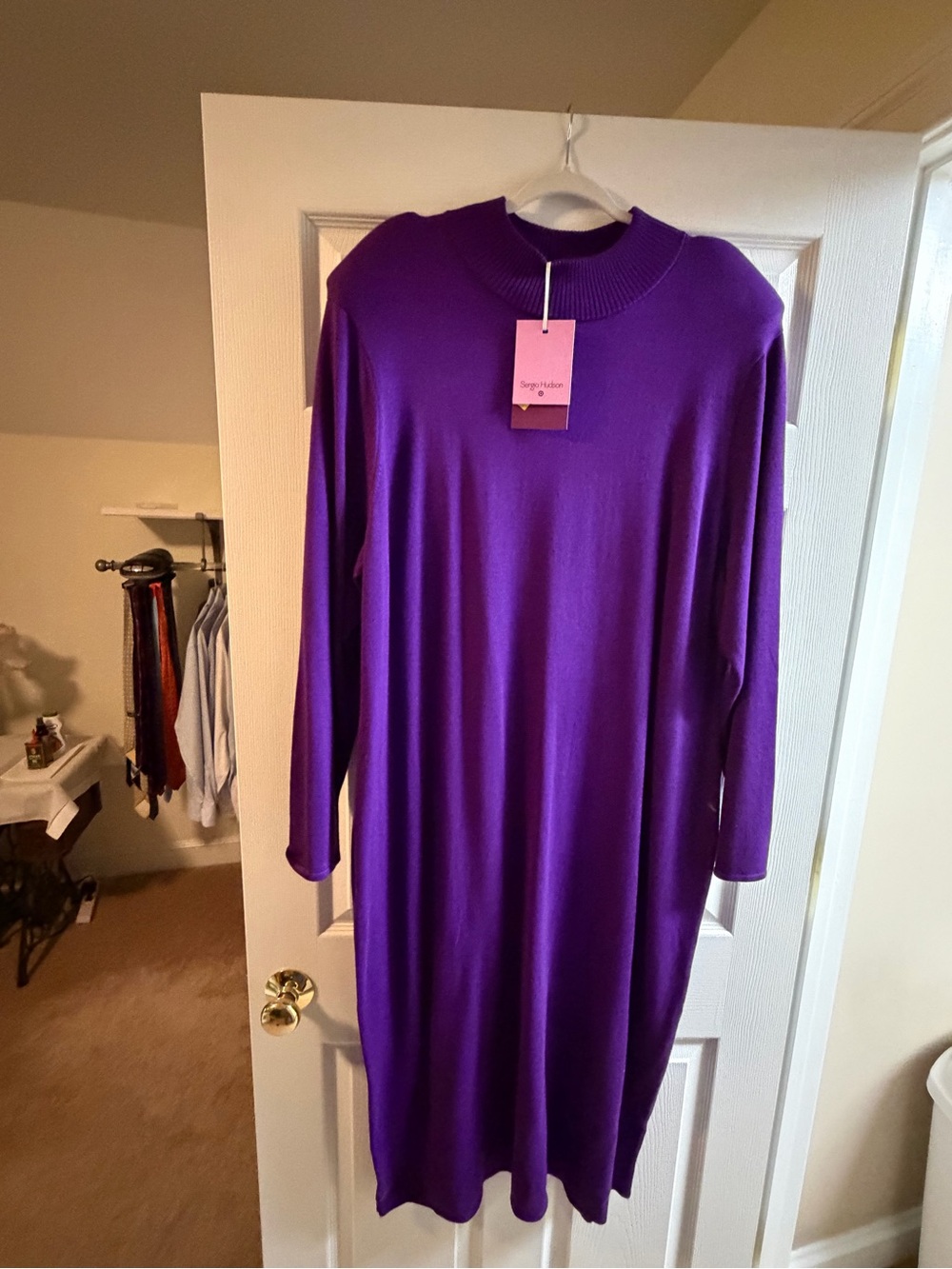 Relaxed Purple Long Sleeve Knit Dress